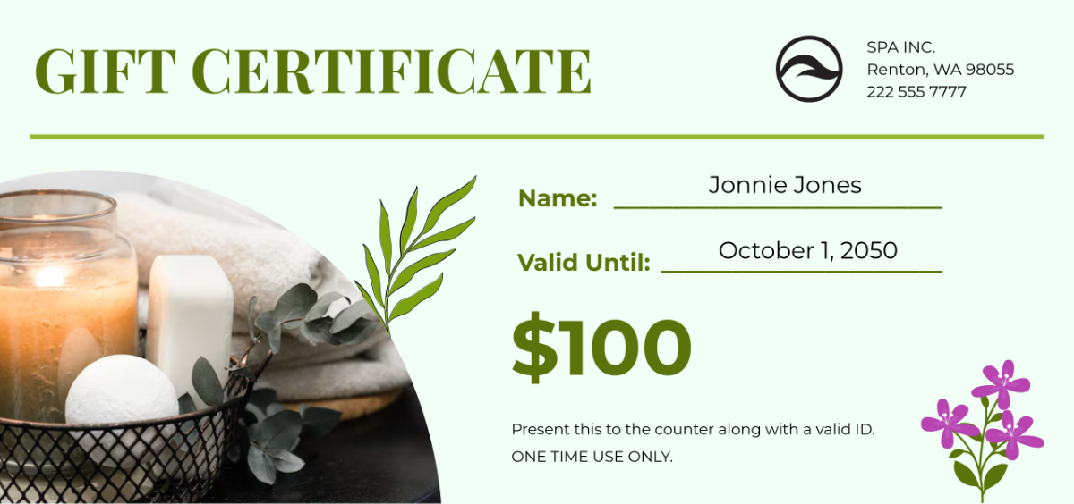 Free Creative Spa Gift Certificate Template - Edit Online & Download