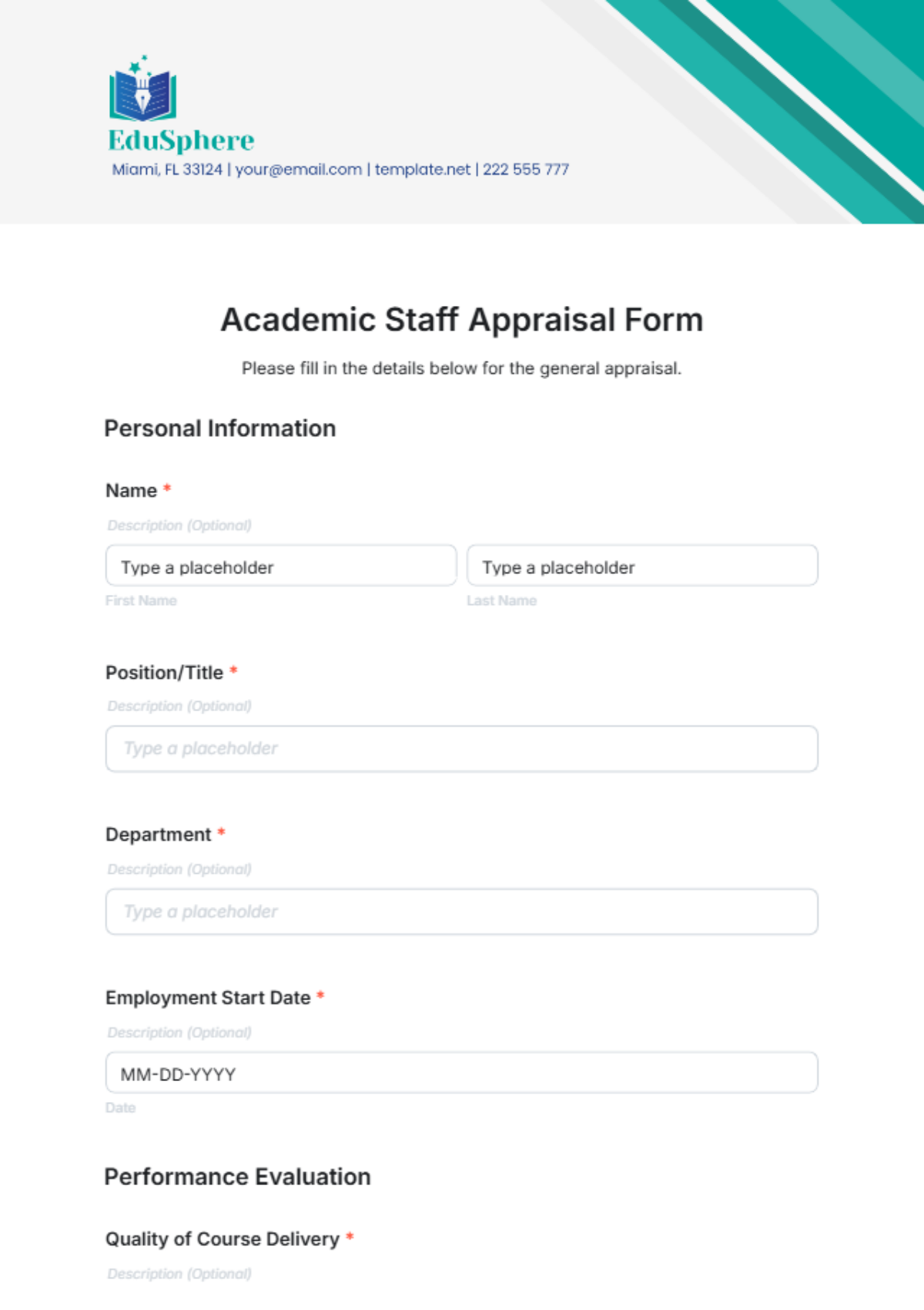 Free Academic Staff Appraisal Form Template