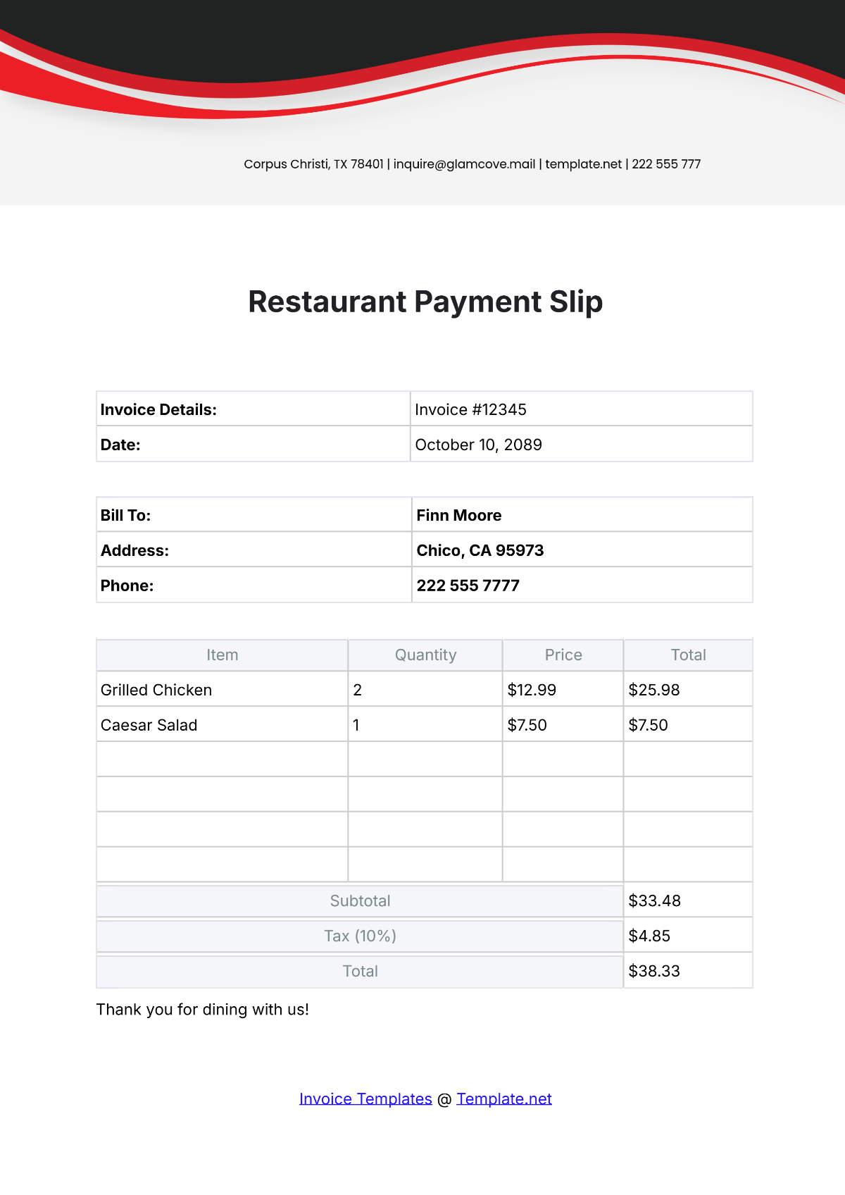 Restaurant Payment Slip Template - Edit Online & Download