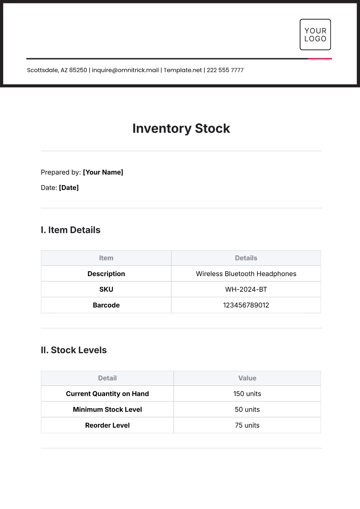 Inventory Stock Template - Edit Online & Download