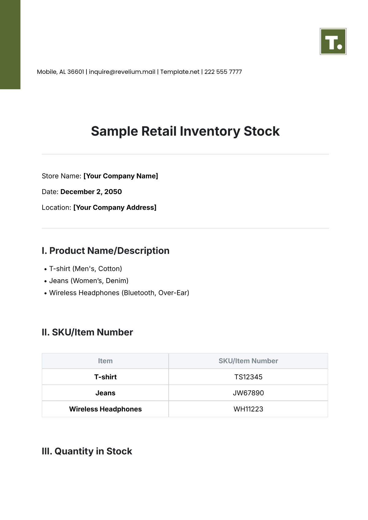 Sample Retail Inventory Stock Template - Edit Online & Download