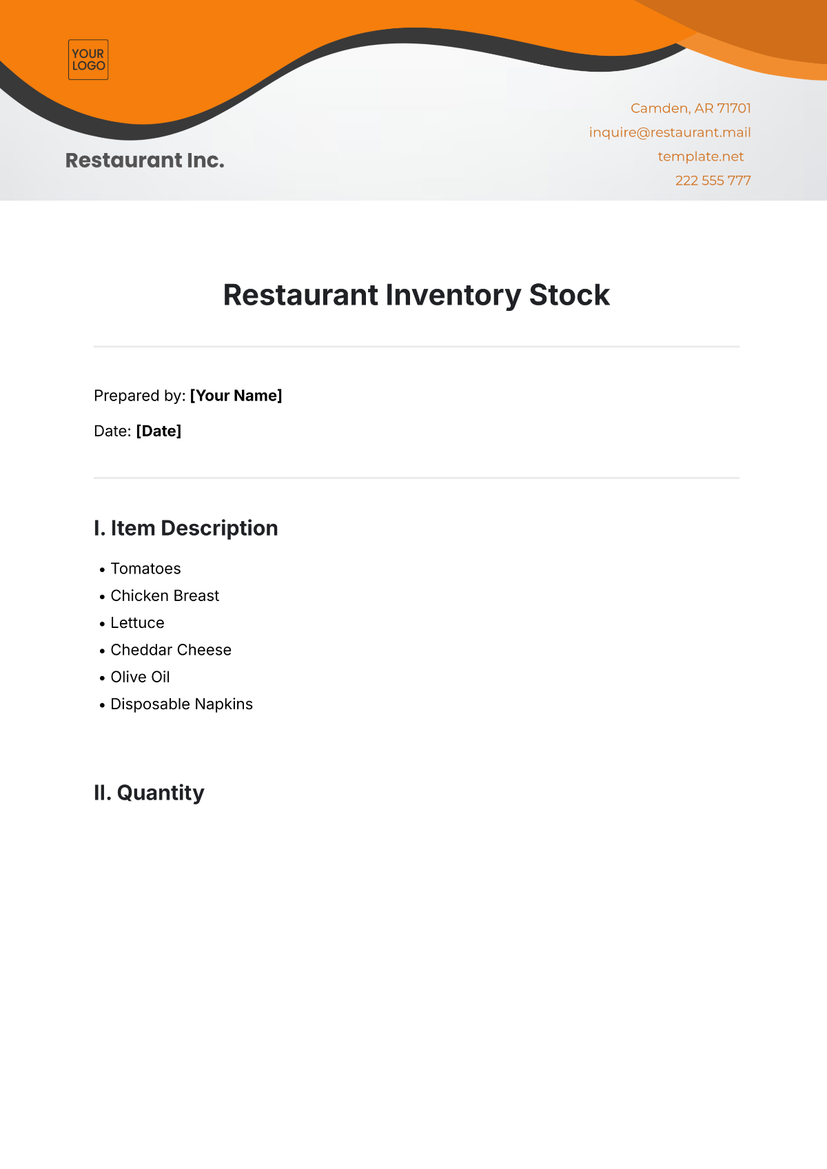 Restaurant Inventory Stock Template - Edit Online & Download