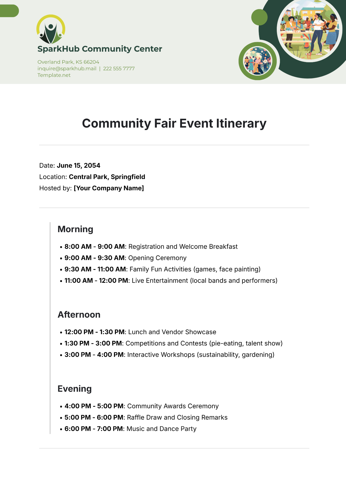 Free Community Fair Event Itinerary Template