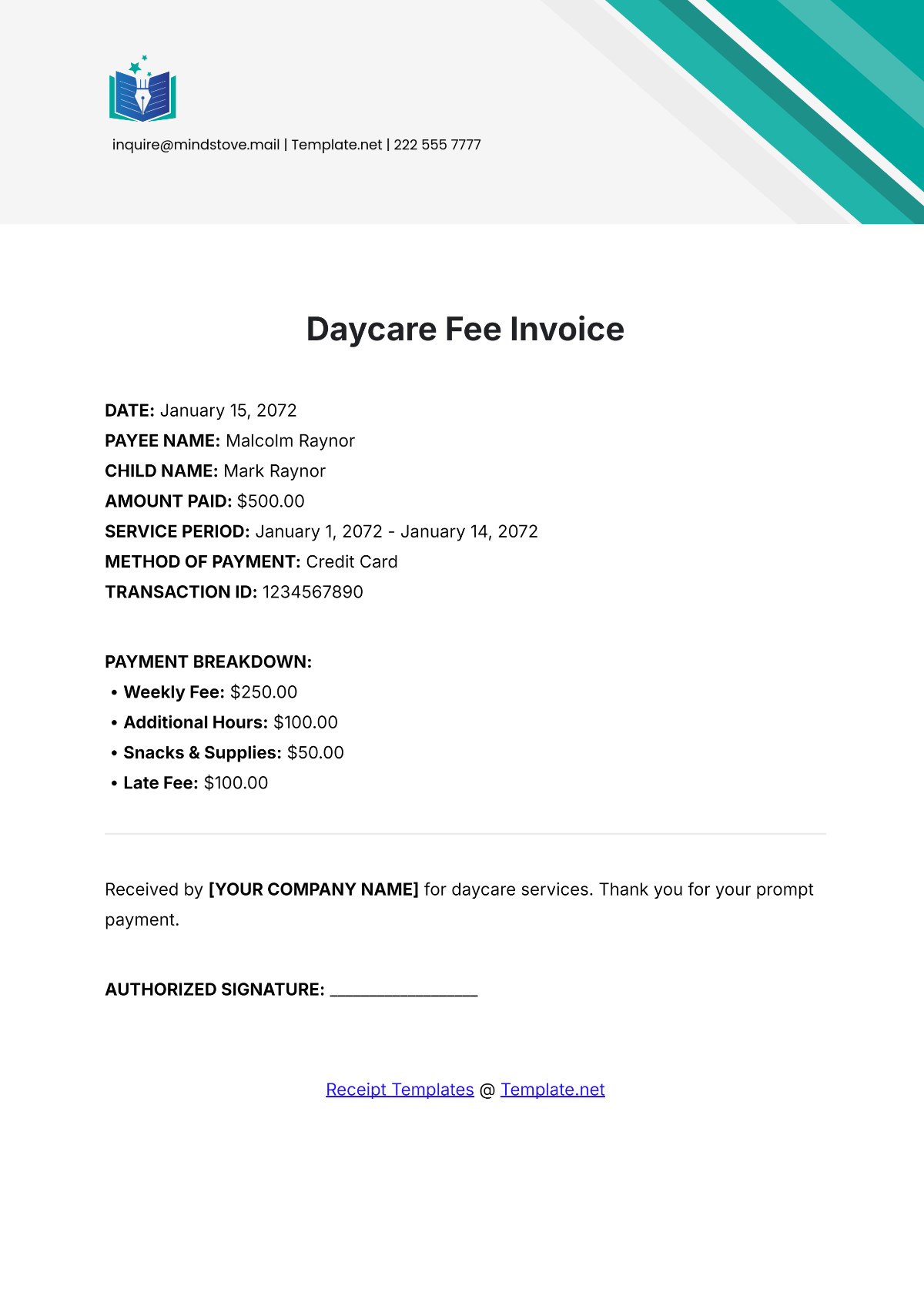 Daycare Fee Invoice Template - Edit Online & Download