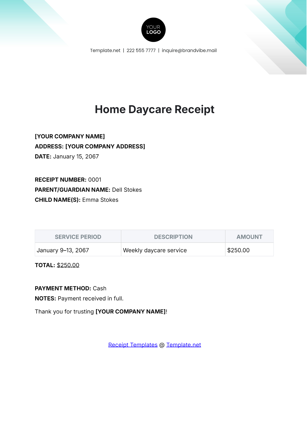 Home Daycare Receipt Template - Edit Online & Download