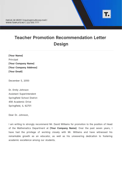 Free Teacher Promotion Recommendation Letter Design Template to Edit Online