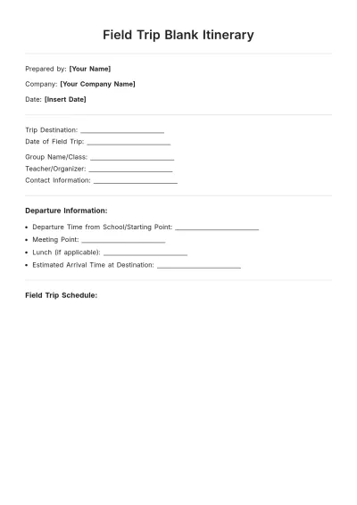 Free Field Trip Blank Itinerary Template to Edit Online