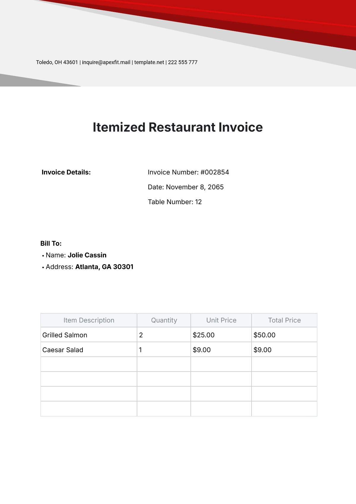 Itemized Restaurant Invoice Template - Edit Online & Download