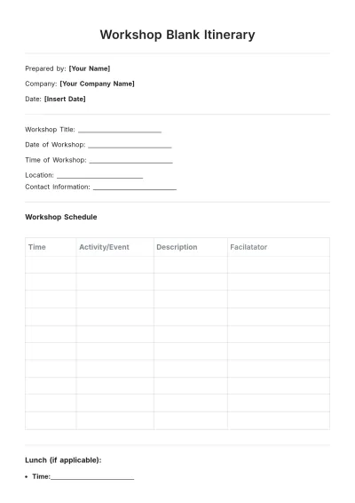 Free Workshop Blank Itinerary Template to Edit Online