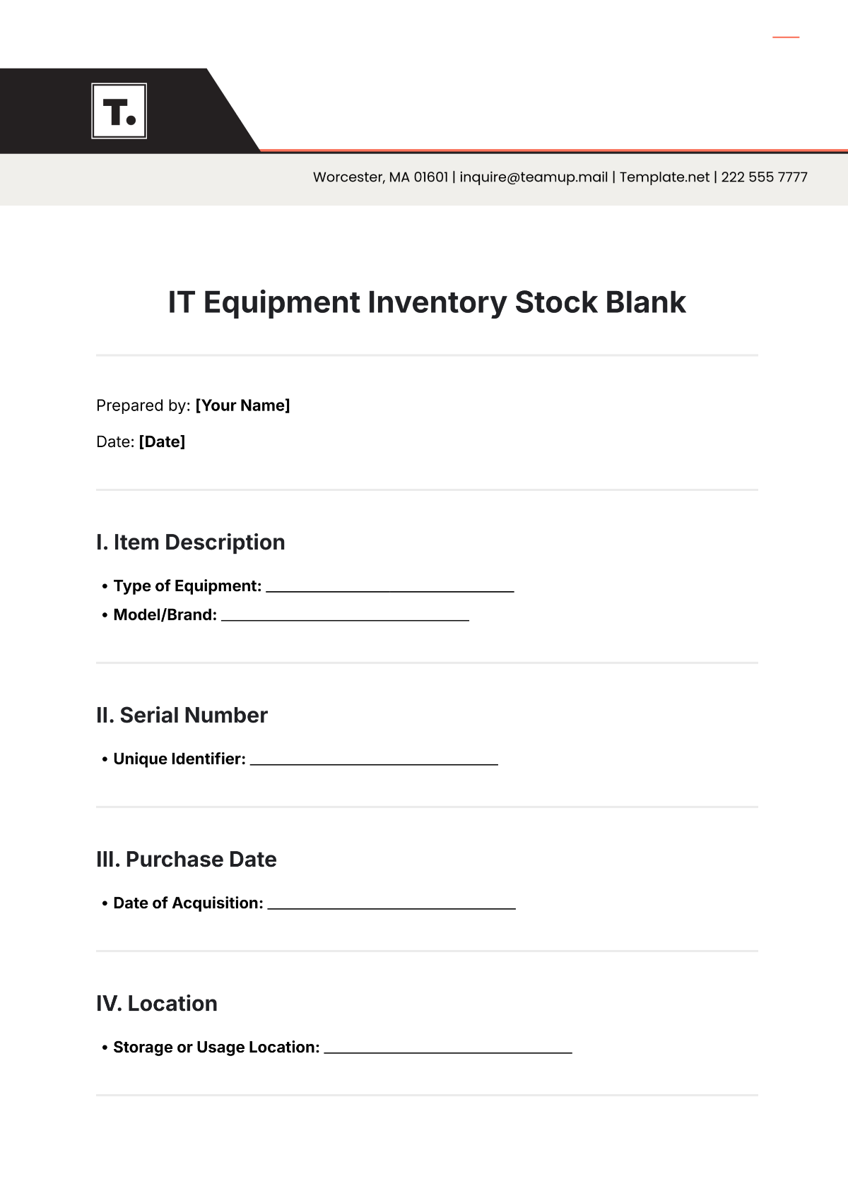 IT Equipment Inventory Stock Blank Template - Edit Online & Download