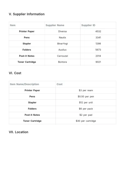 Free Office Supplies Inventory Stock Template to Edit Online
