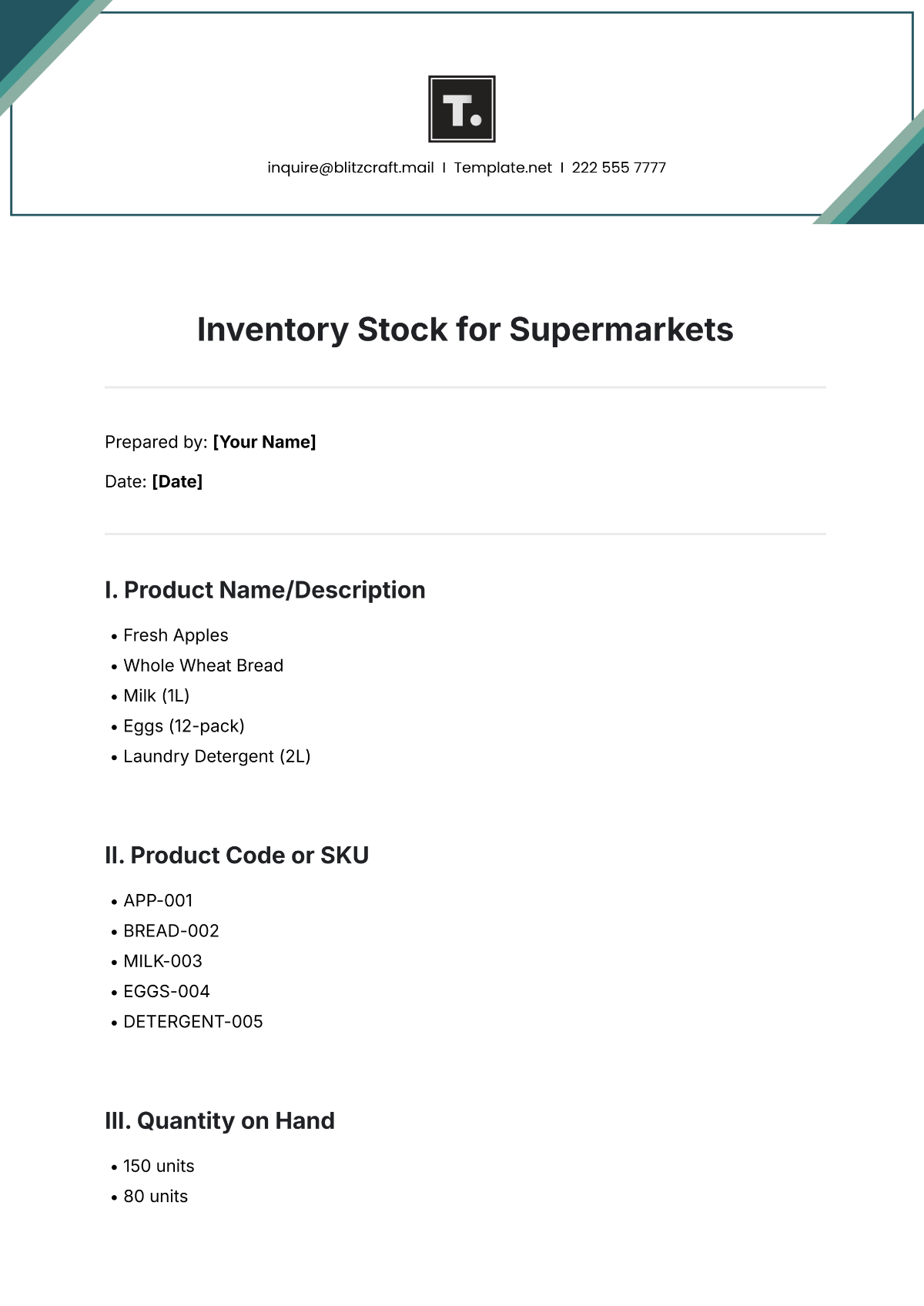 Inventory Stock for Supermarkets Template - Edit Online & Download