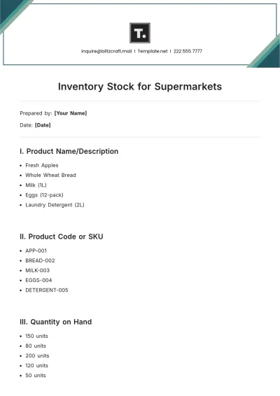 Free Inventory Stock for Supermarkets Template to Edit Online