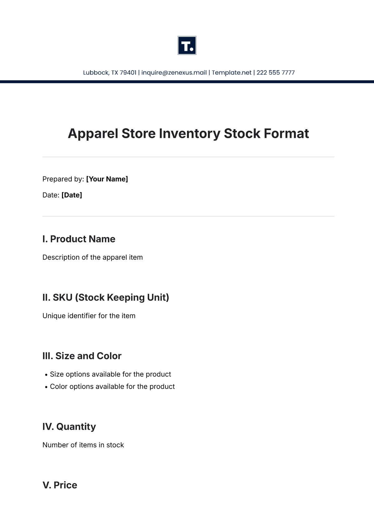 Apparel Store Inventory Stock Format Template - Edit Online & Download