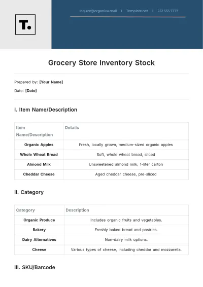 Free Grocery Store Inventory Stock Template to Edit Online