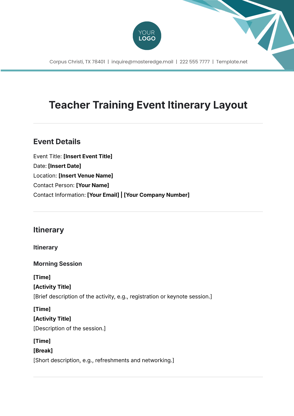 Teacher Training Event Itinerary Layout Template - Edit Online & Download