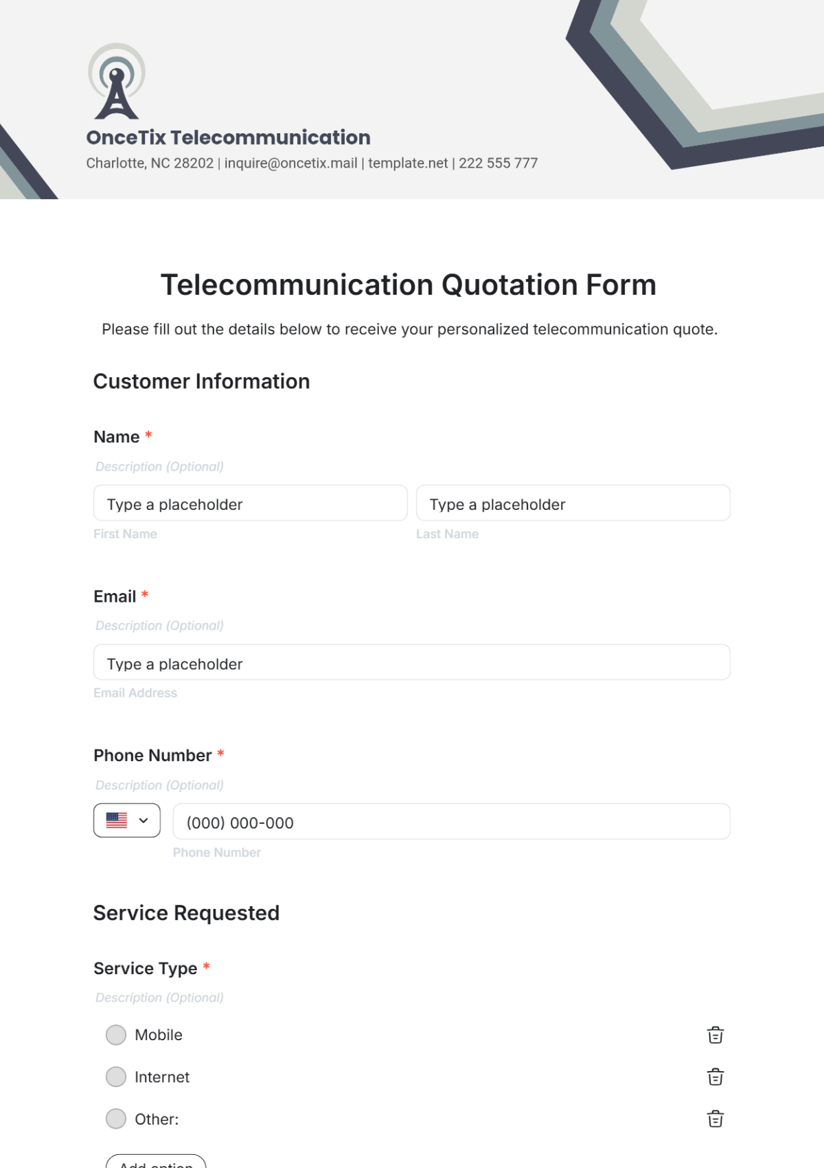 Telecommunication Quotation Form Template - Edit Online & Download