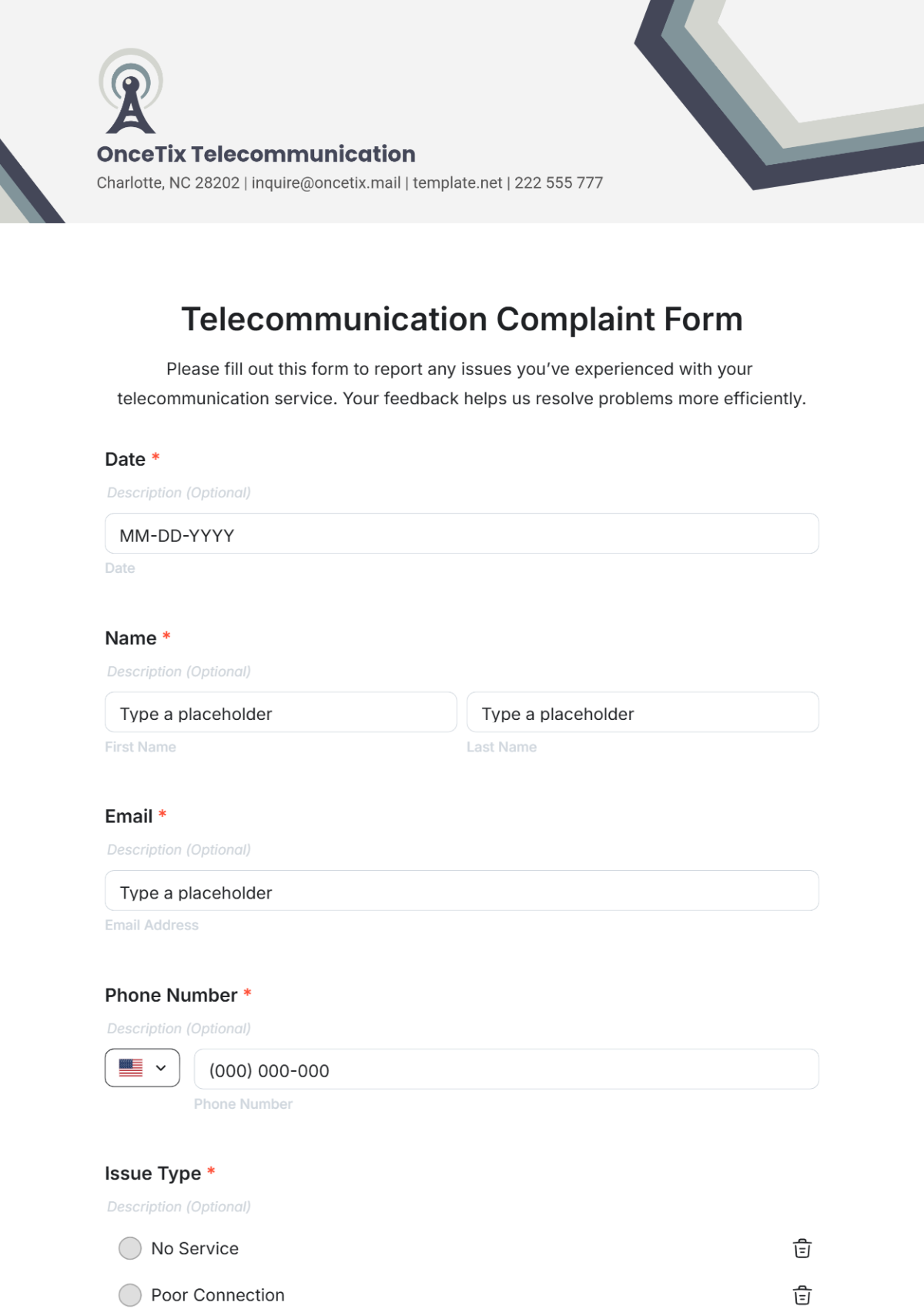 Telecommunication Complaint Form Template - Edit Online & Download