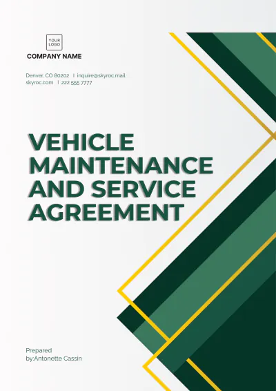 Free Vehicle Maintenance and Service Agreement Template to Edit Online