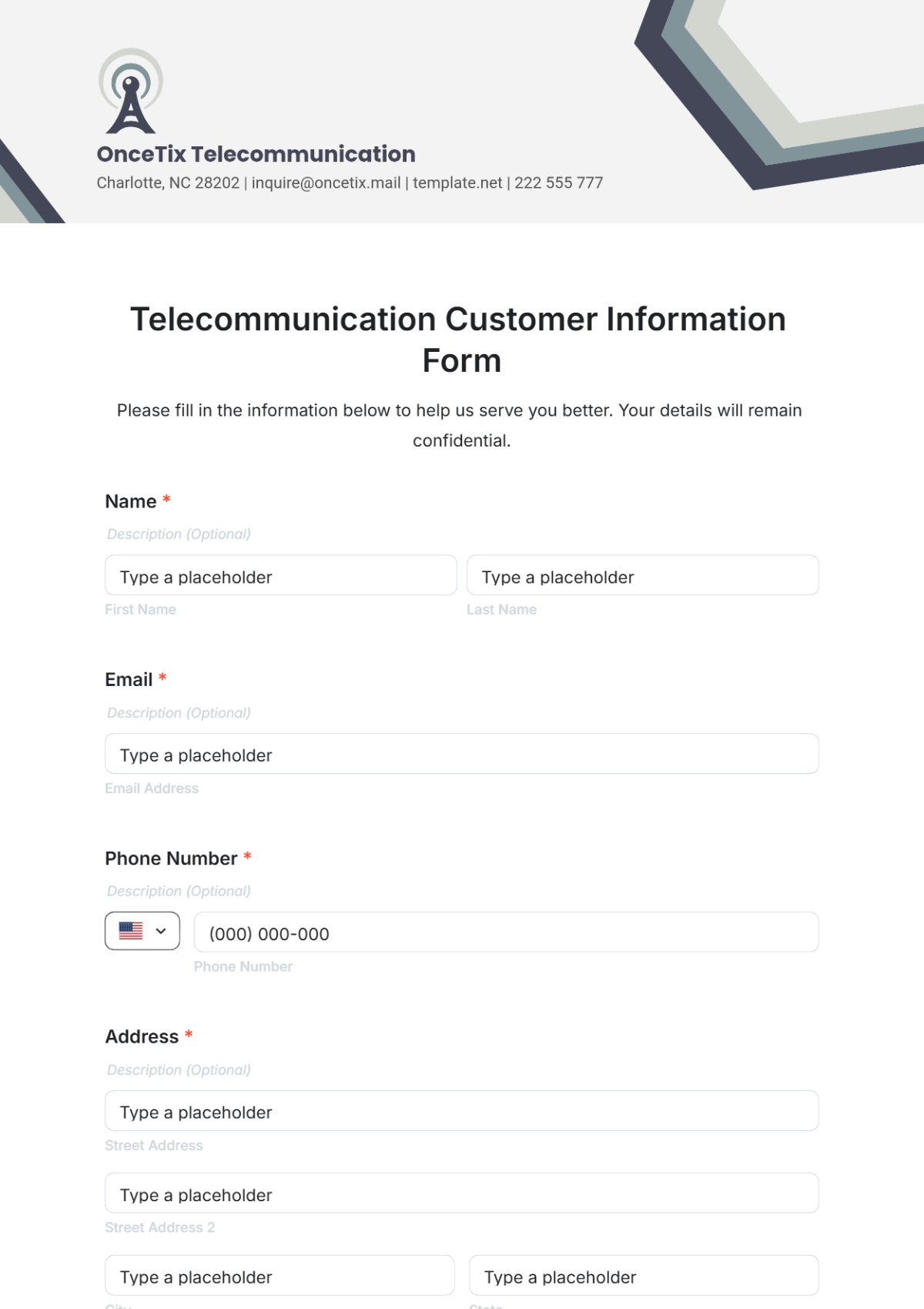 Telecommunication Customer Information Form Template - Edit Online & Download