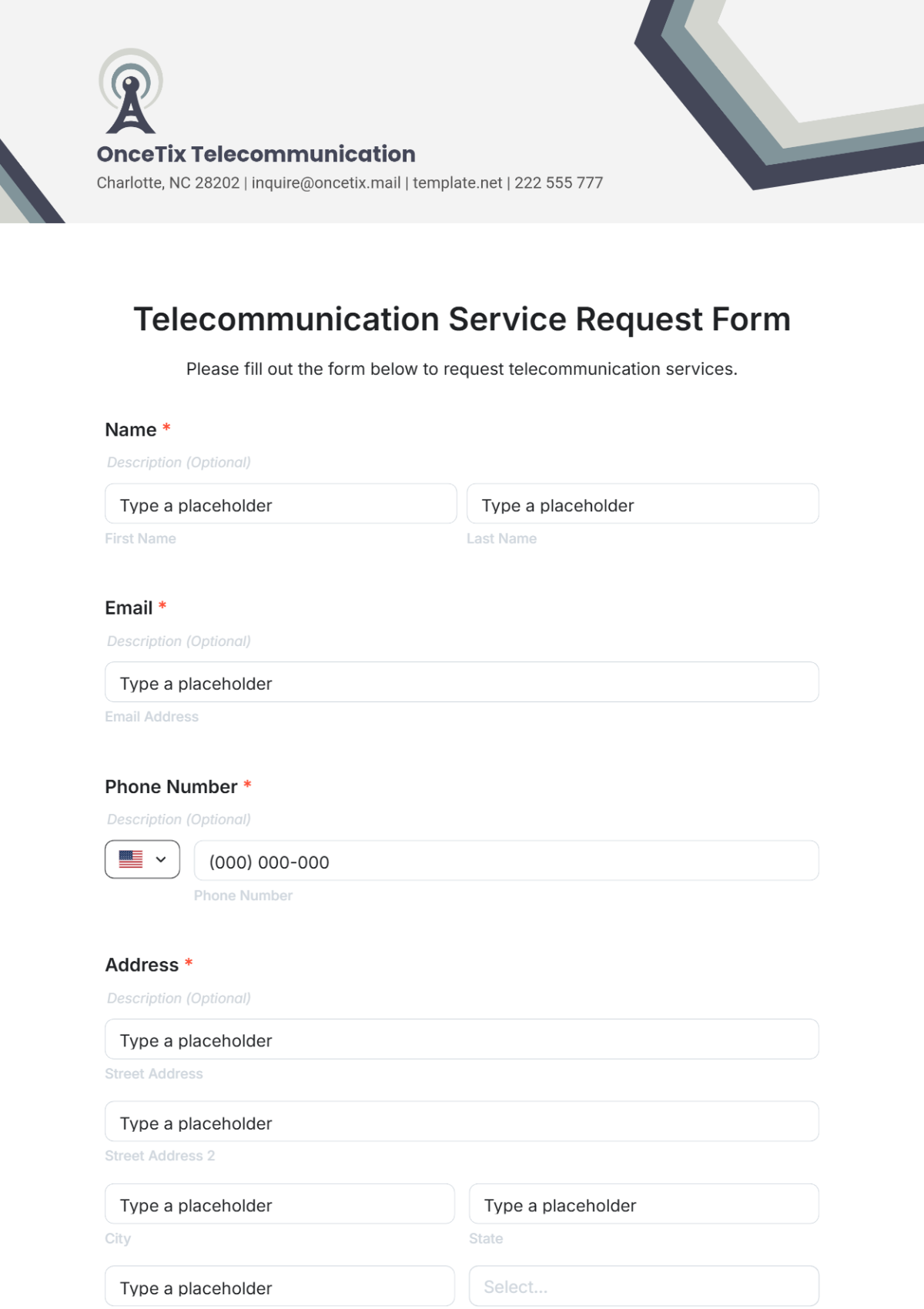 Telecommunication Service Request Form Template - Edit Online & Download