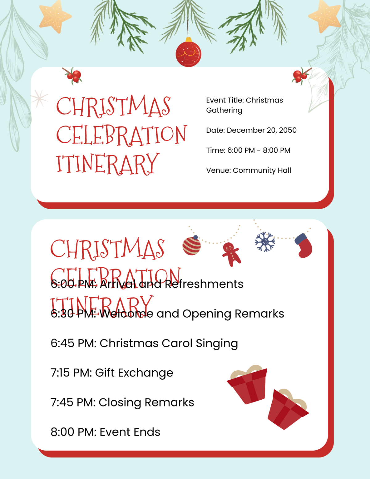 Free Christmas Program Event Itinerary Template - Edit Online & Download