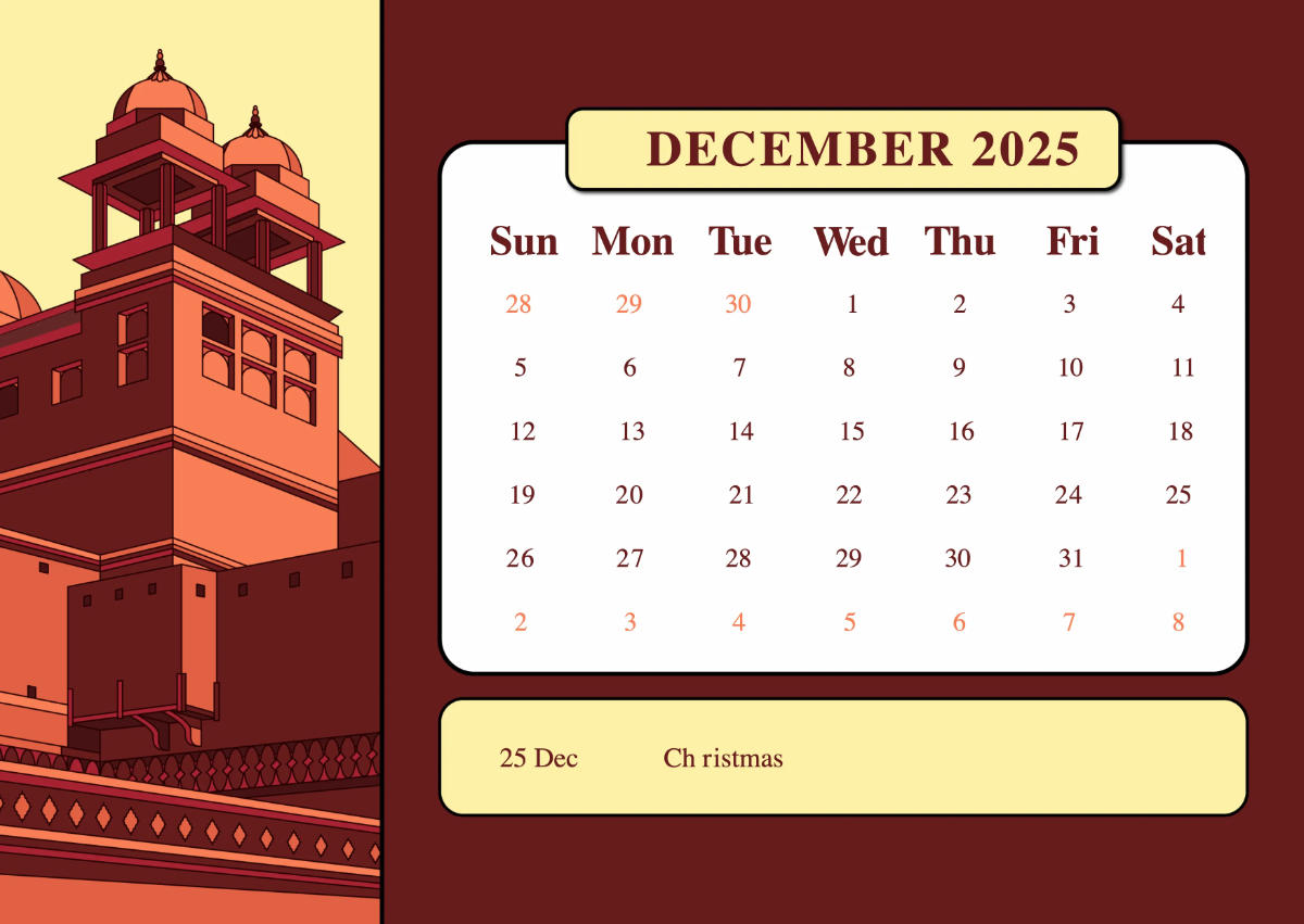 Free 2025 India Calendar with Holidays Template to Edit Online