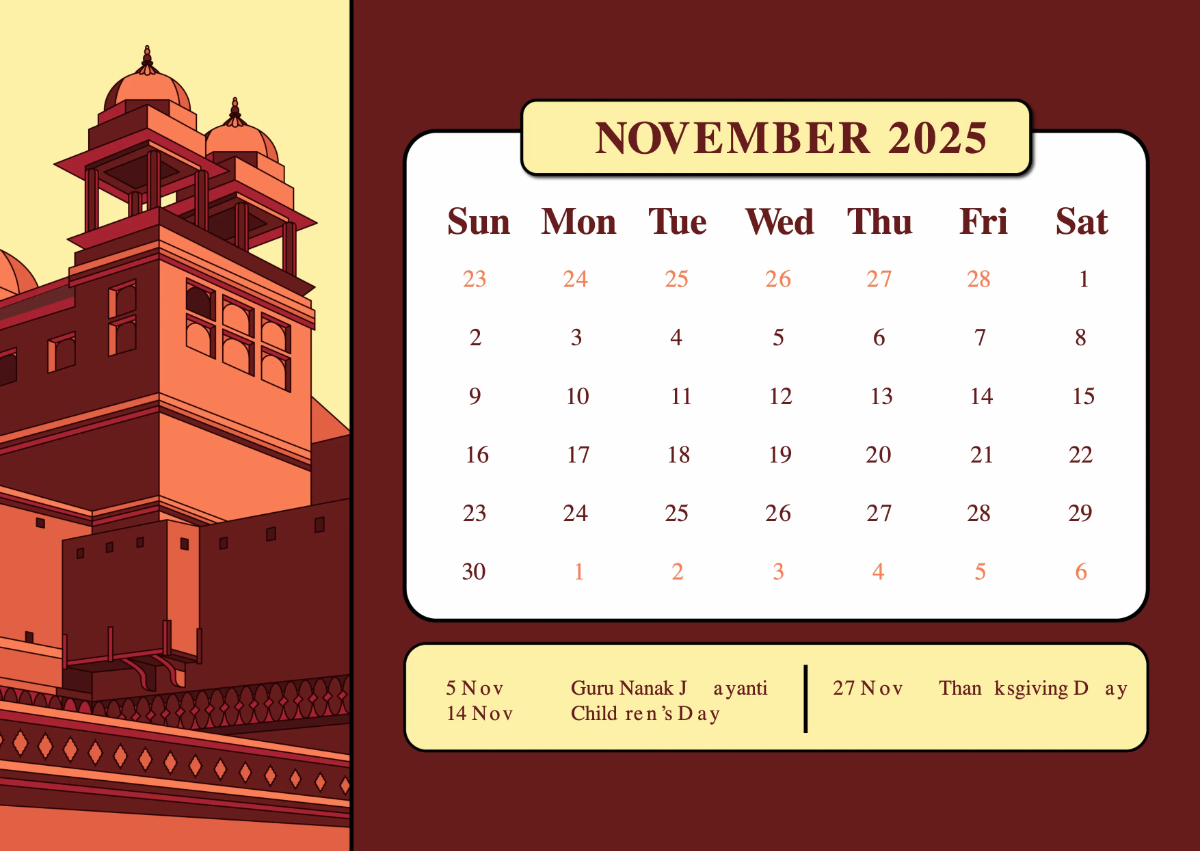 Free 2025 India Calendar with Holidays Template to Edit Online