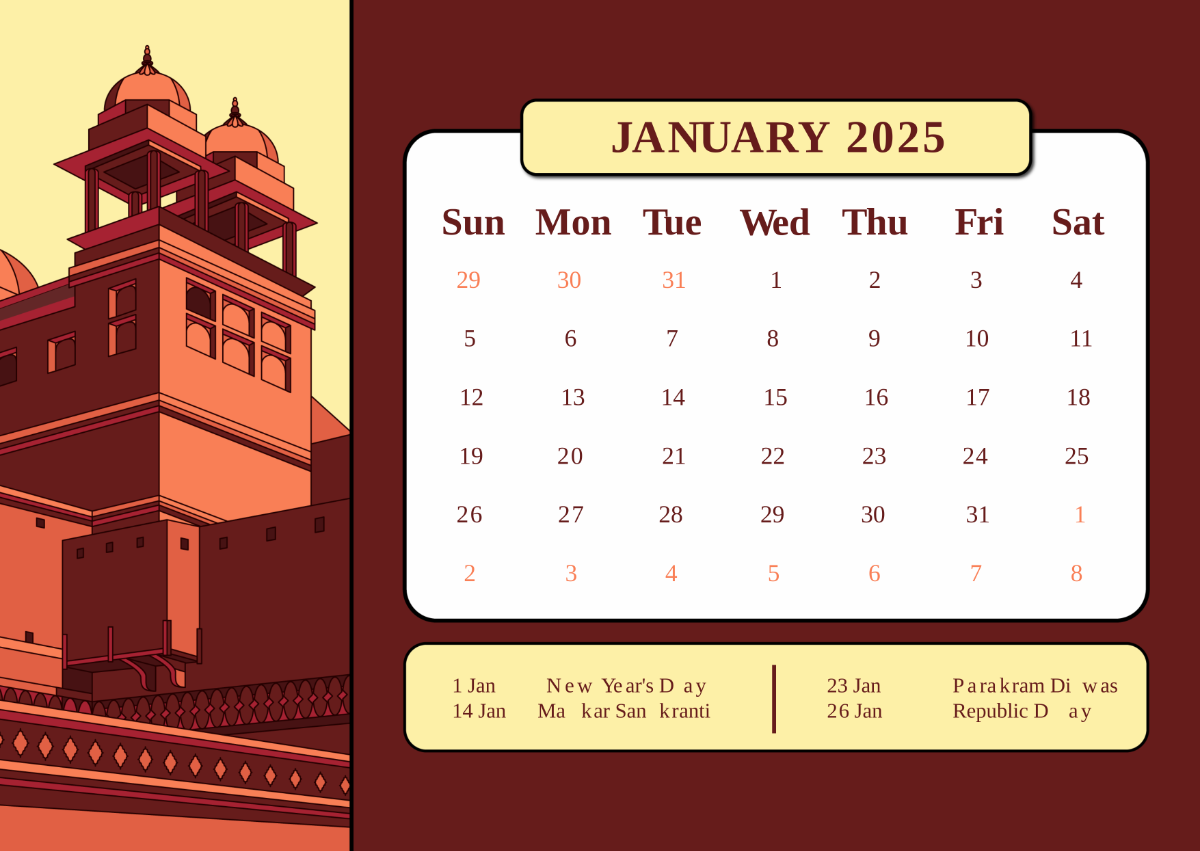 2025 India Calendar with Holidays Template - Edit Online & Download