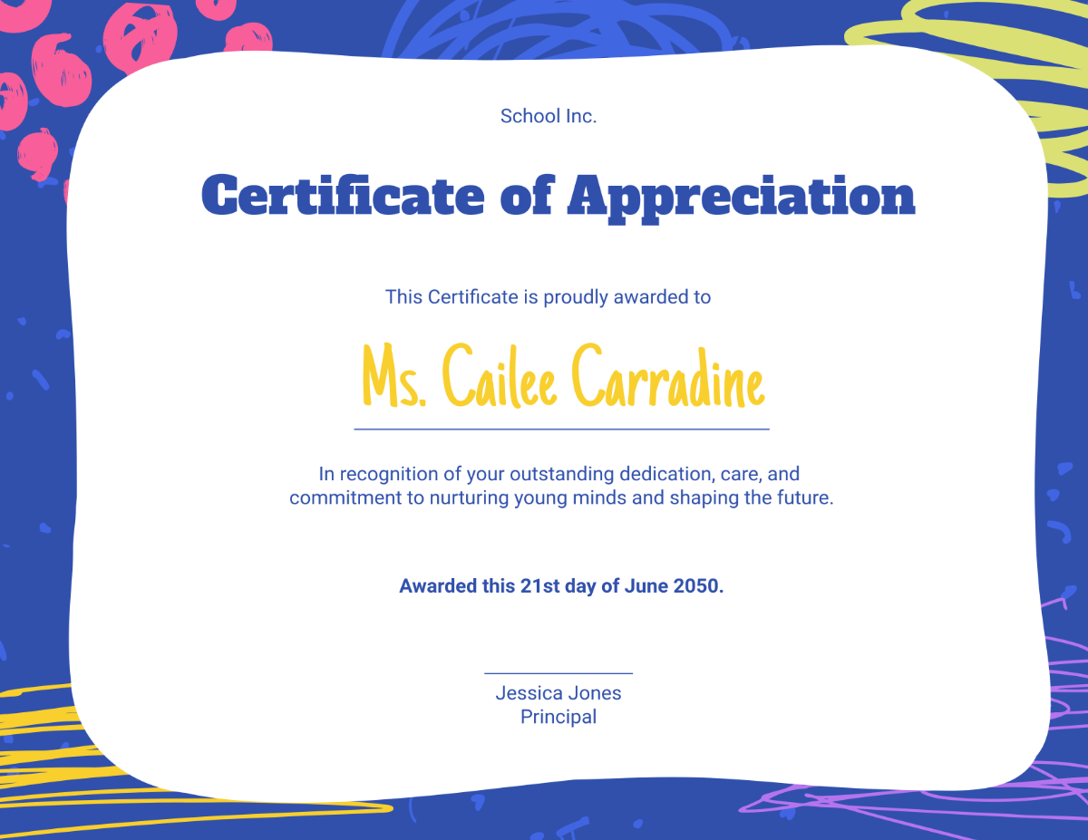 Free Kindergarten Teacher Appreciation Certificate Template - Edit Online & Download