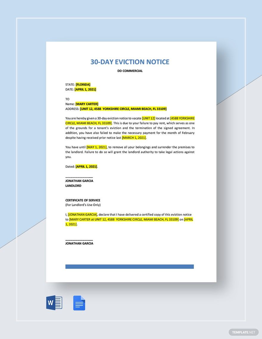 30 Day Real Estate Eviction Notice Template