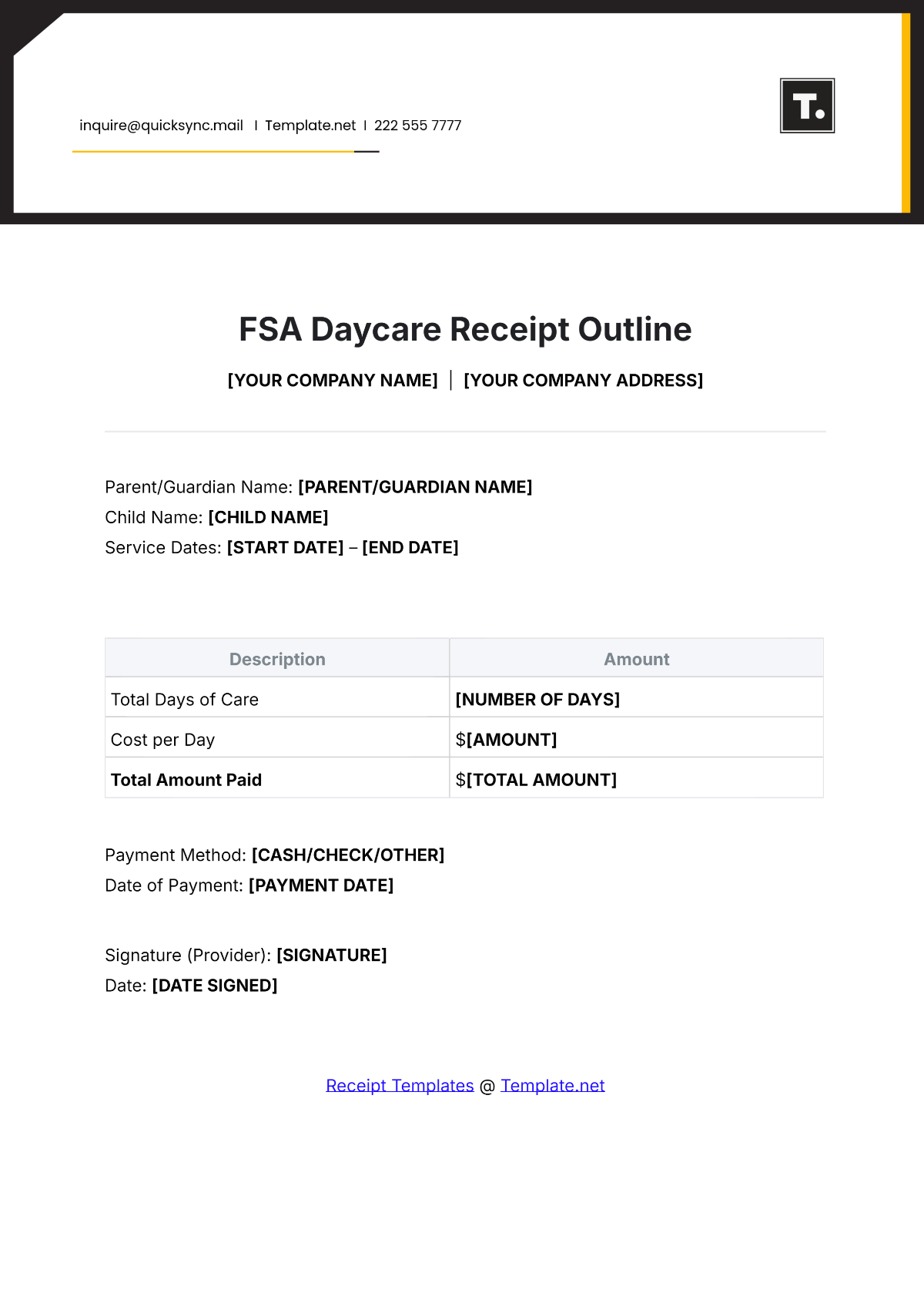 FSA Daycare Receipt Outline Template - Edit Online & Download