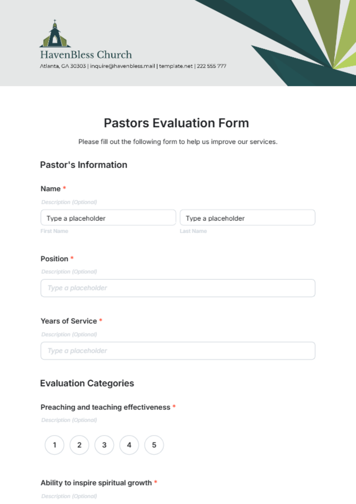 Pastors Evaluation Form Template - Edit Online & Download