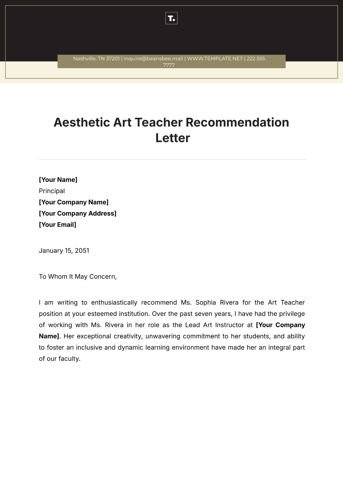 Aesthetic Art Teacher Recommendation Letter Template | Template.net