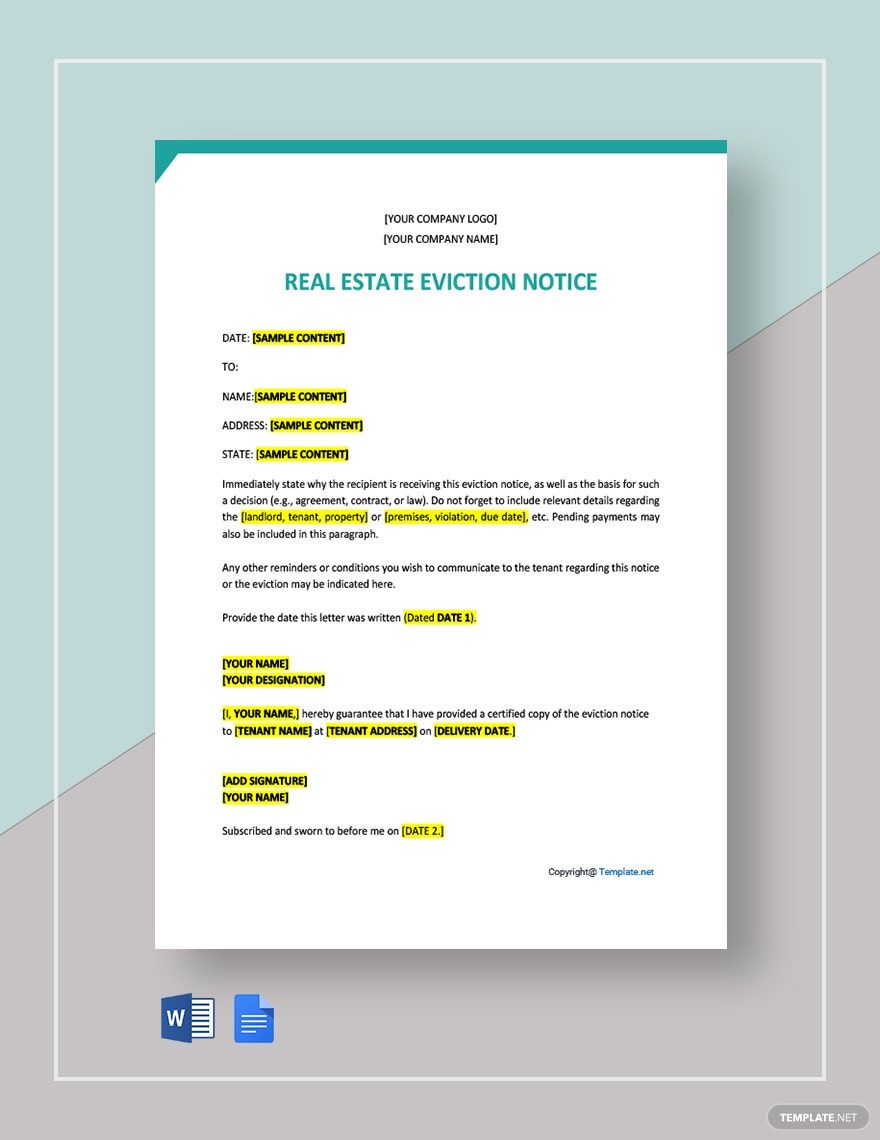 Sample Real Estate Eviction Notice Template