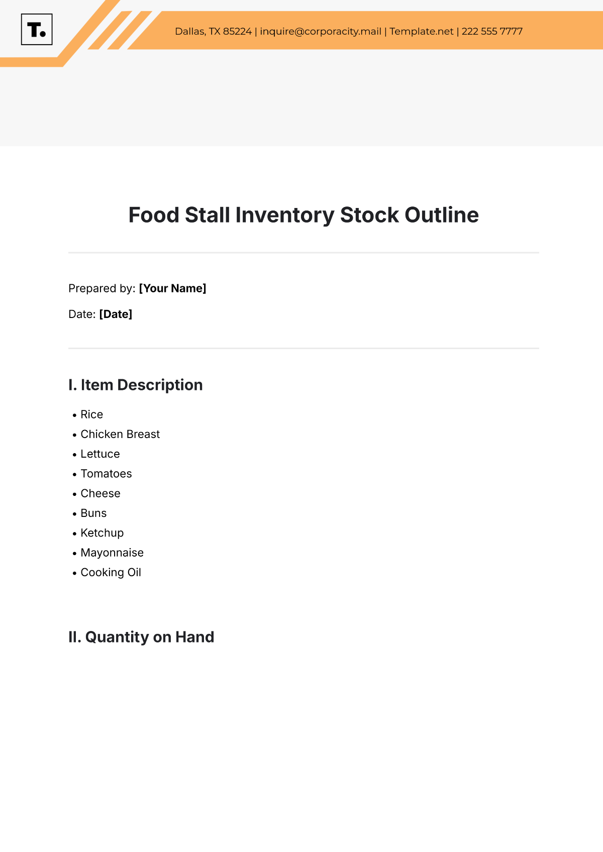 Food Stall  Inventory Stock Outline Template - Edit Online & Download