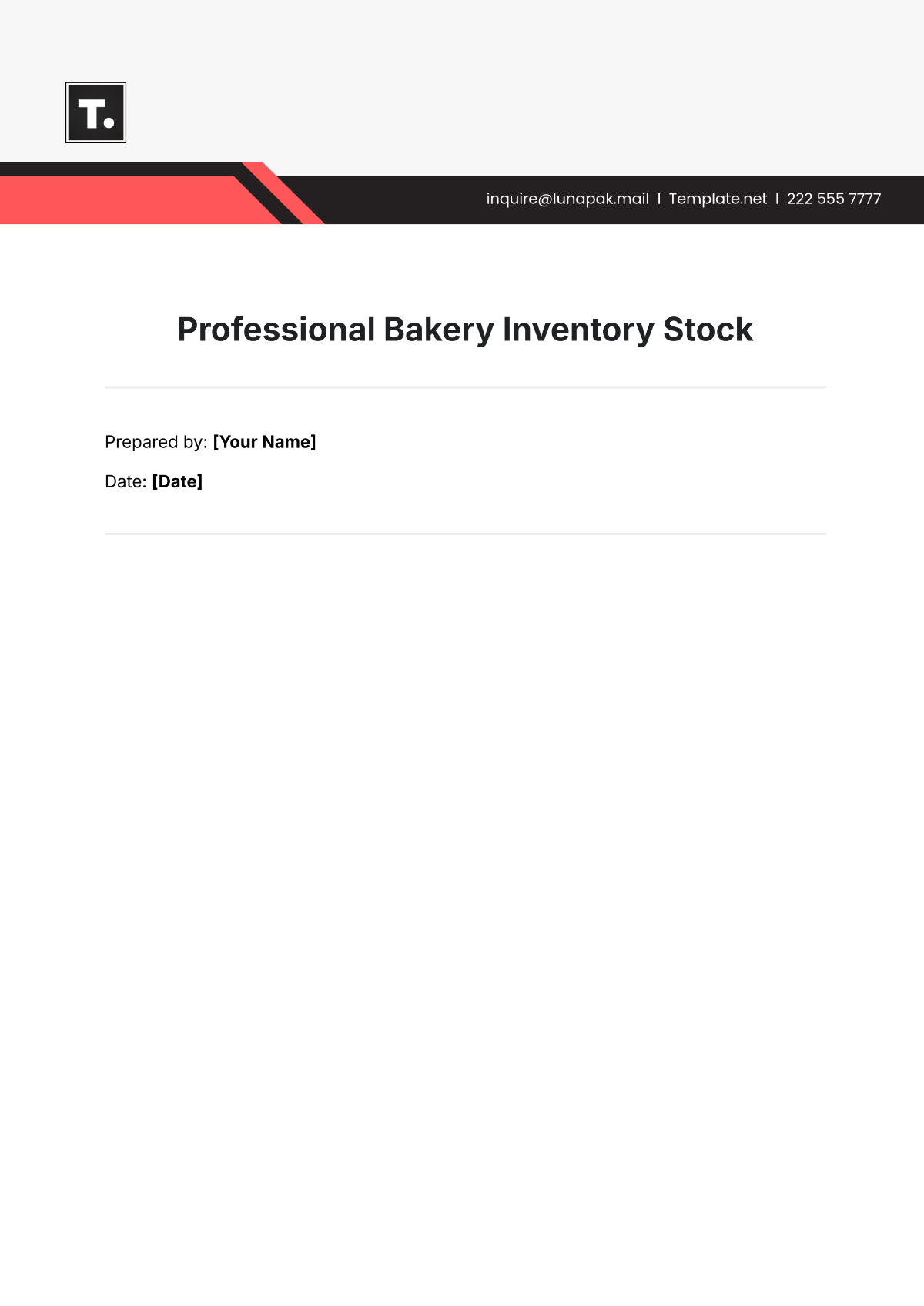 Professional Bakery Inventory Stock Template - Edit Online & Download