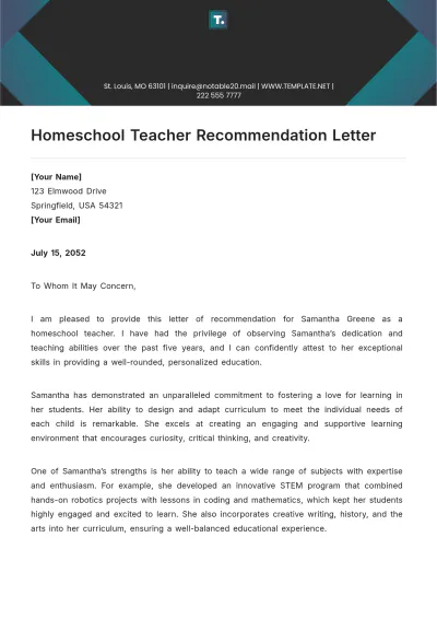 Free Homeschool Teacher Recommendation Letter Template to Edit Online