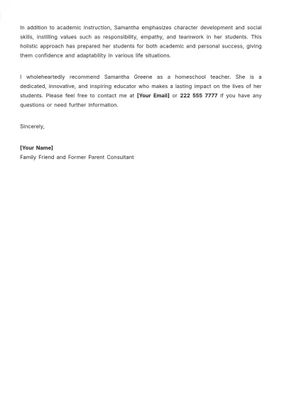 Free Homeschool Teacher Recommendation Letter Template to Edit Online