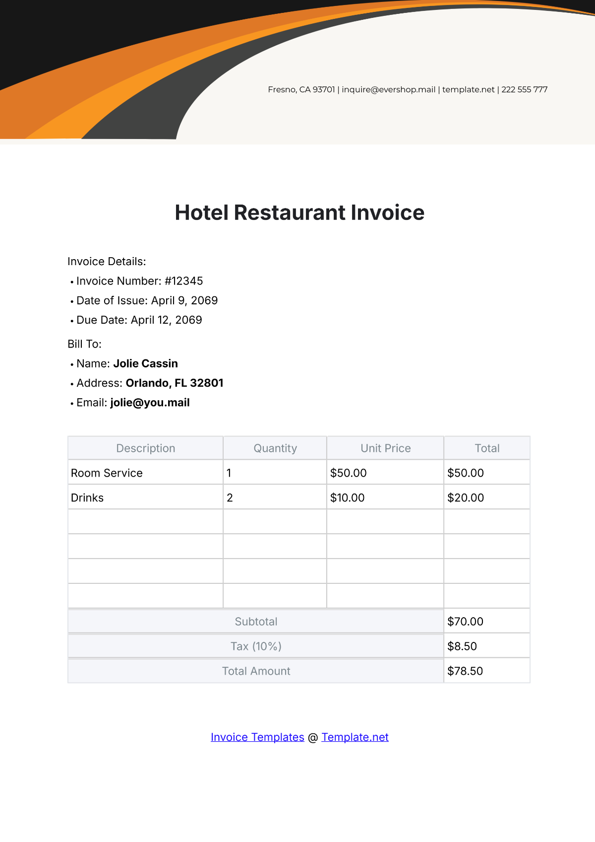 Hotel Restaurant Invoice Template - Edit Online & Download