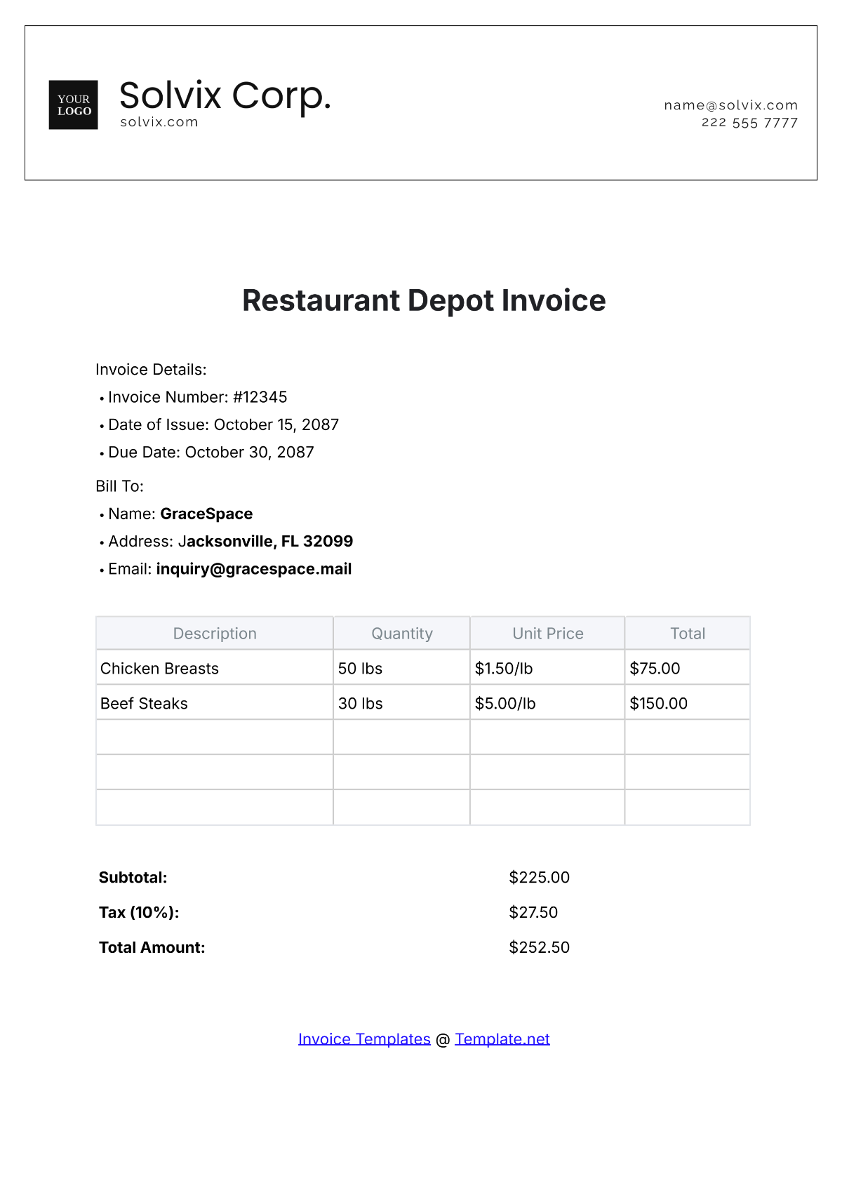 Restaurant Depot Invoice Template - Edit Online & Download