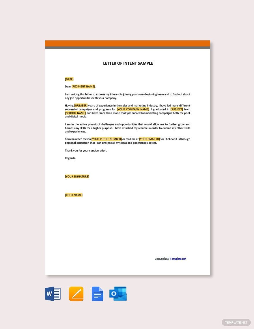 Letter of Interest Sample Template in Word, Google Docs, PDF, Apple Pages, Outlook