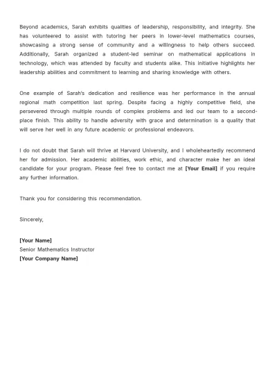 Free Detailed Teacher Recommendation Letter Template to Edit Online