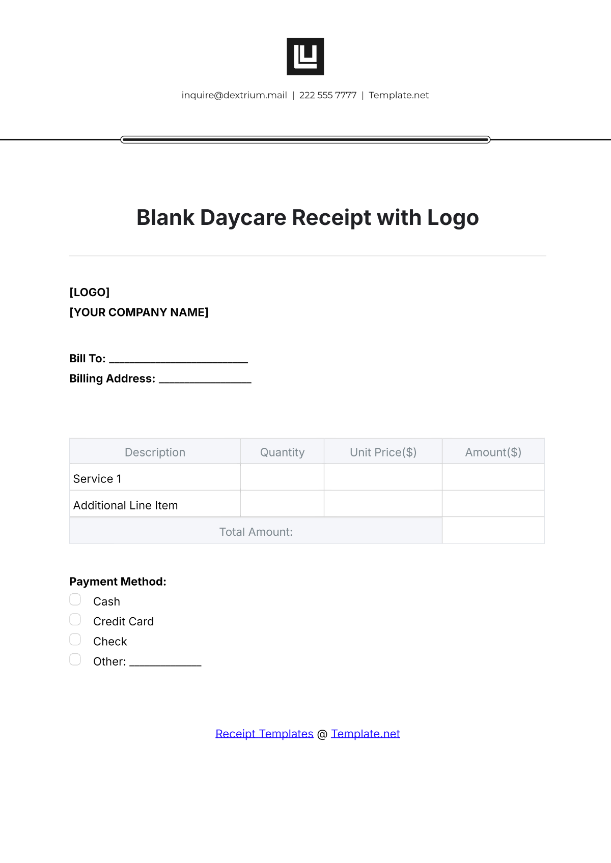 Blank Daycare Receipt with Logo Template - Edit Online & Download