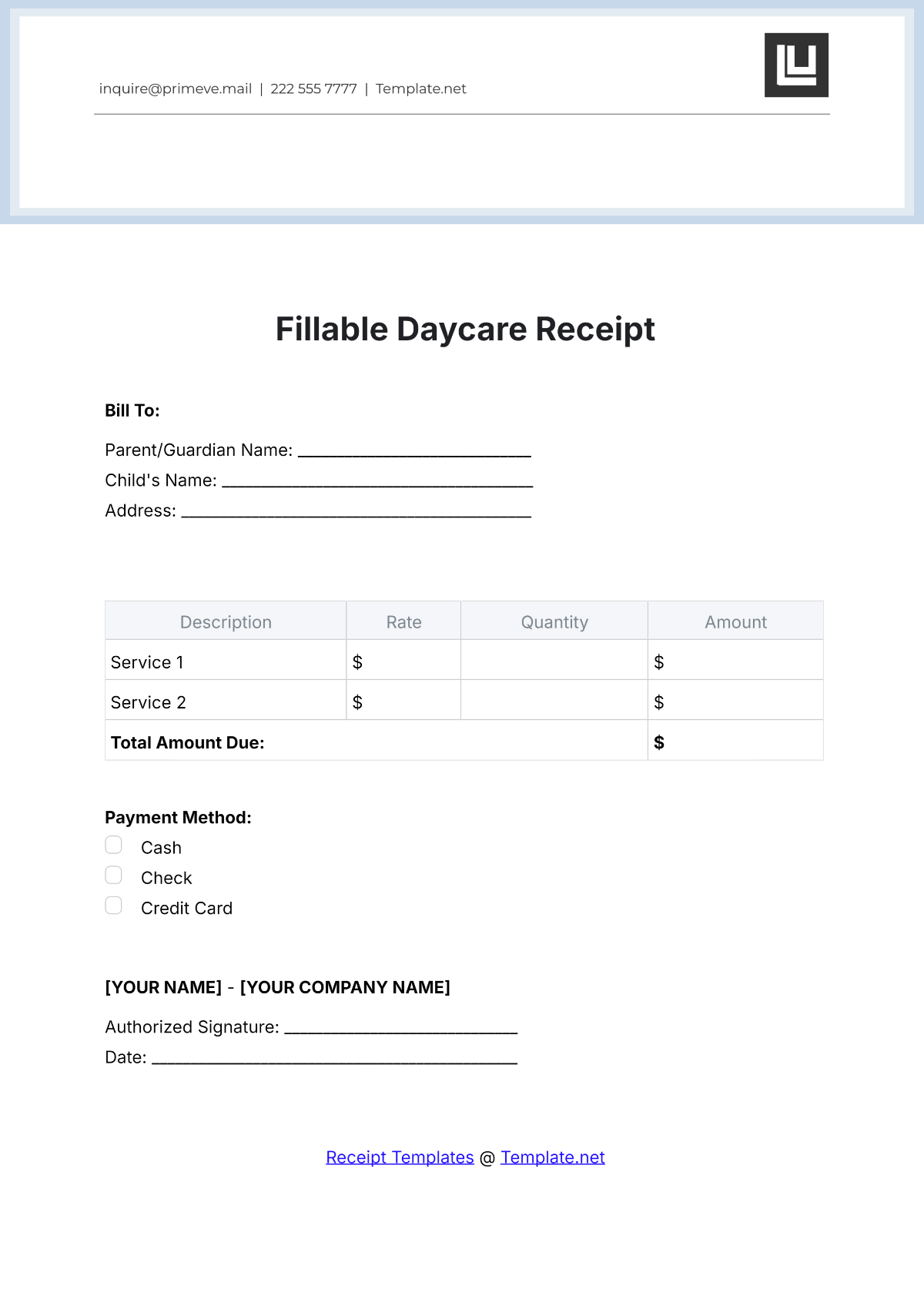 Fillable Daycare Receipt Template - Edit Online & Download