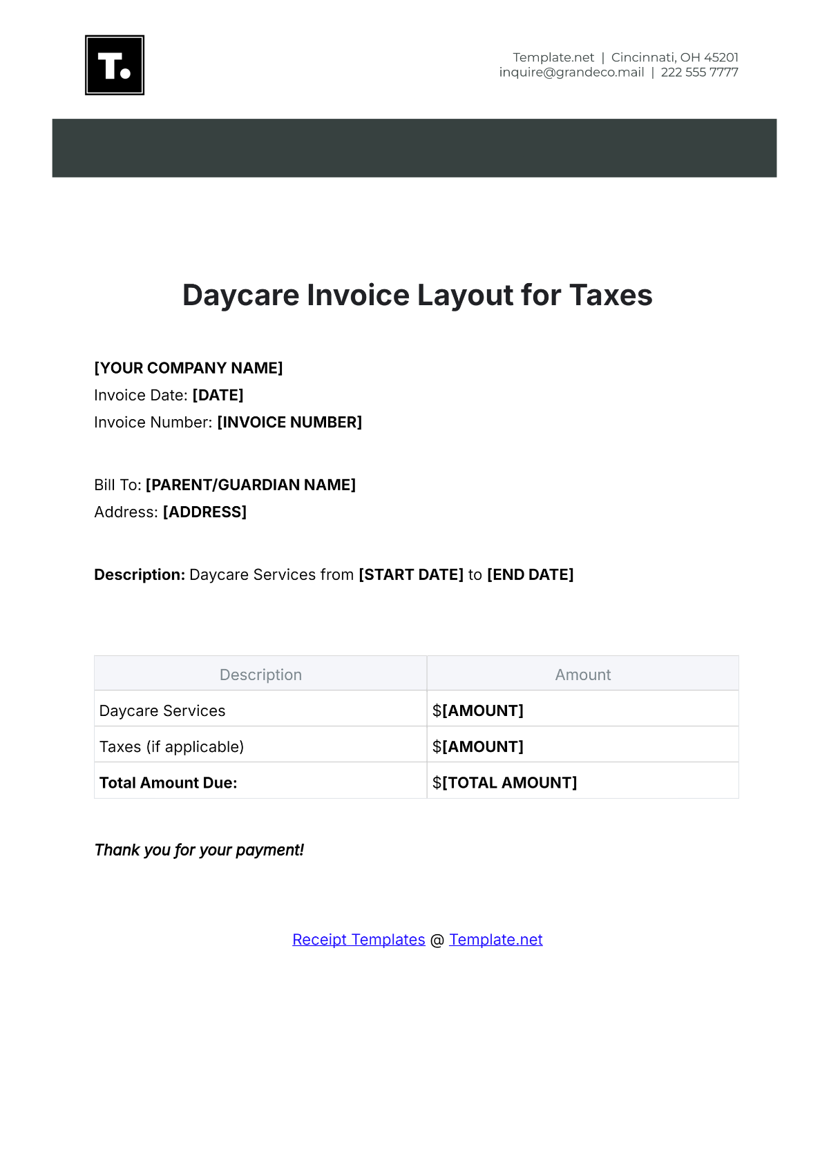 Daycare Invoice Layout for Taxes Template - Edit Online & Download