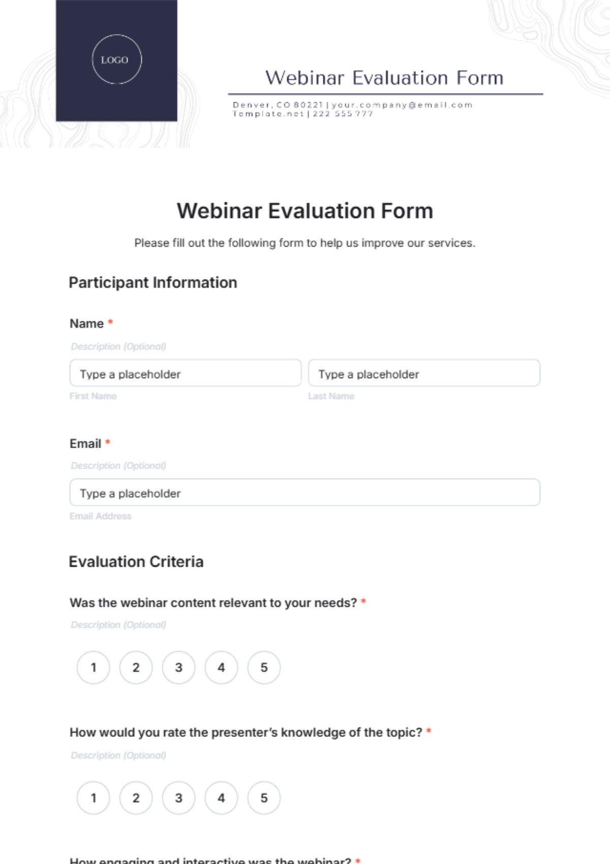 Webinar Evaluation Form Template - Edit Online & Download