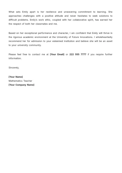 Free Short Teacher Recommendation Letter Format Template to Edit Online