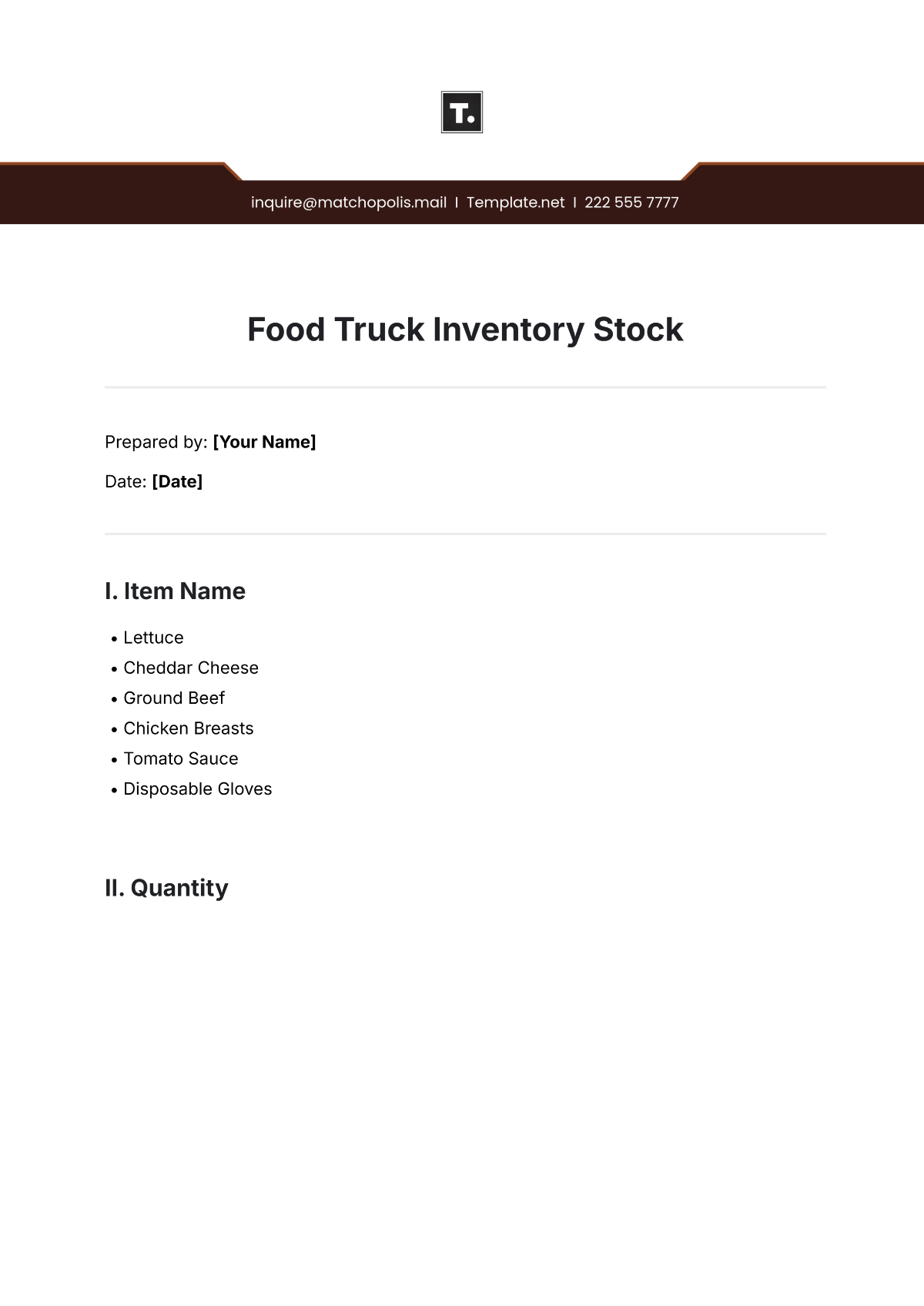 Food Truck Inventory Stock Template - Edit Online & Download