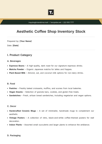 Free Aesthetic Coffee Shop Inventory Stock Template to Edit Online